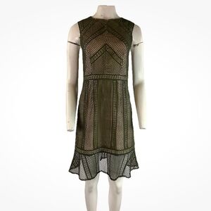 Marie Oliver Sz 6 Lace Nude Cocktail Party Fit & Flare Dress Green Polyester